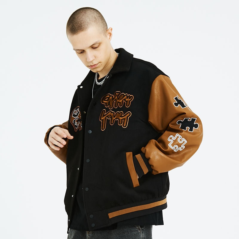 Vintage College Puzzle Bomber Jacket